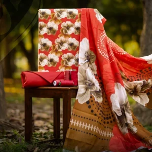 Red Digital Print Soft Lawn