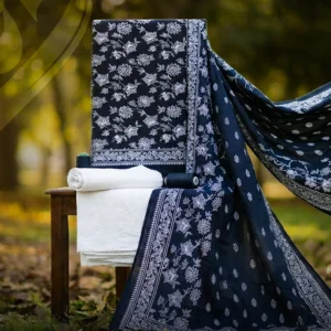 Blue Floral Self Print Lawn