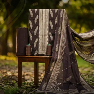 Beef Brown Emboss Print Lawn