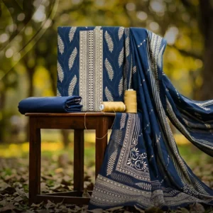 Prussian Blue Emboss Print Lawn
